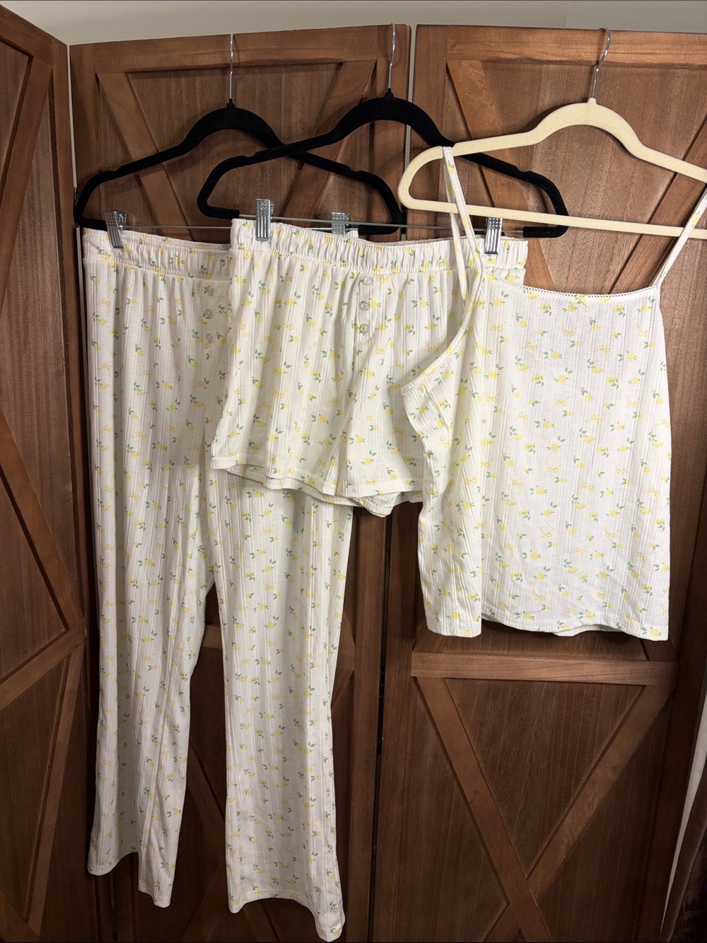 BETTER TOGETHER DREAMY NIGHTS 3-Piece Yellow Lemon Pajama Lounge Set SIZE LARGE